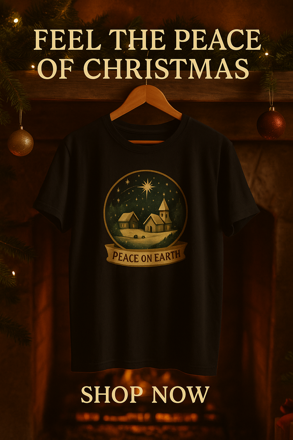 Peace On Earth Christmas Village Tee