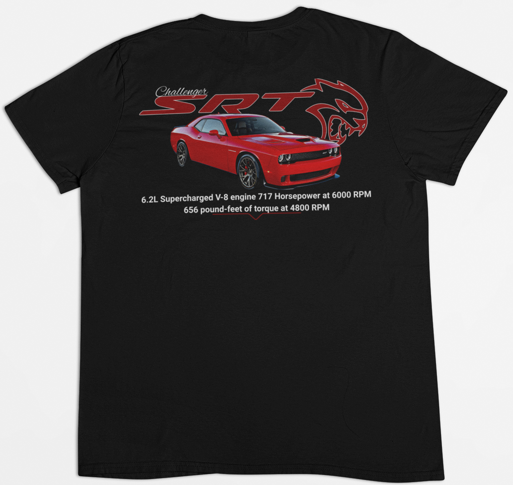 Dodge Challenger Hellcat SRT Graphic Tee – Front & Back Print – Black